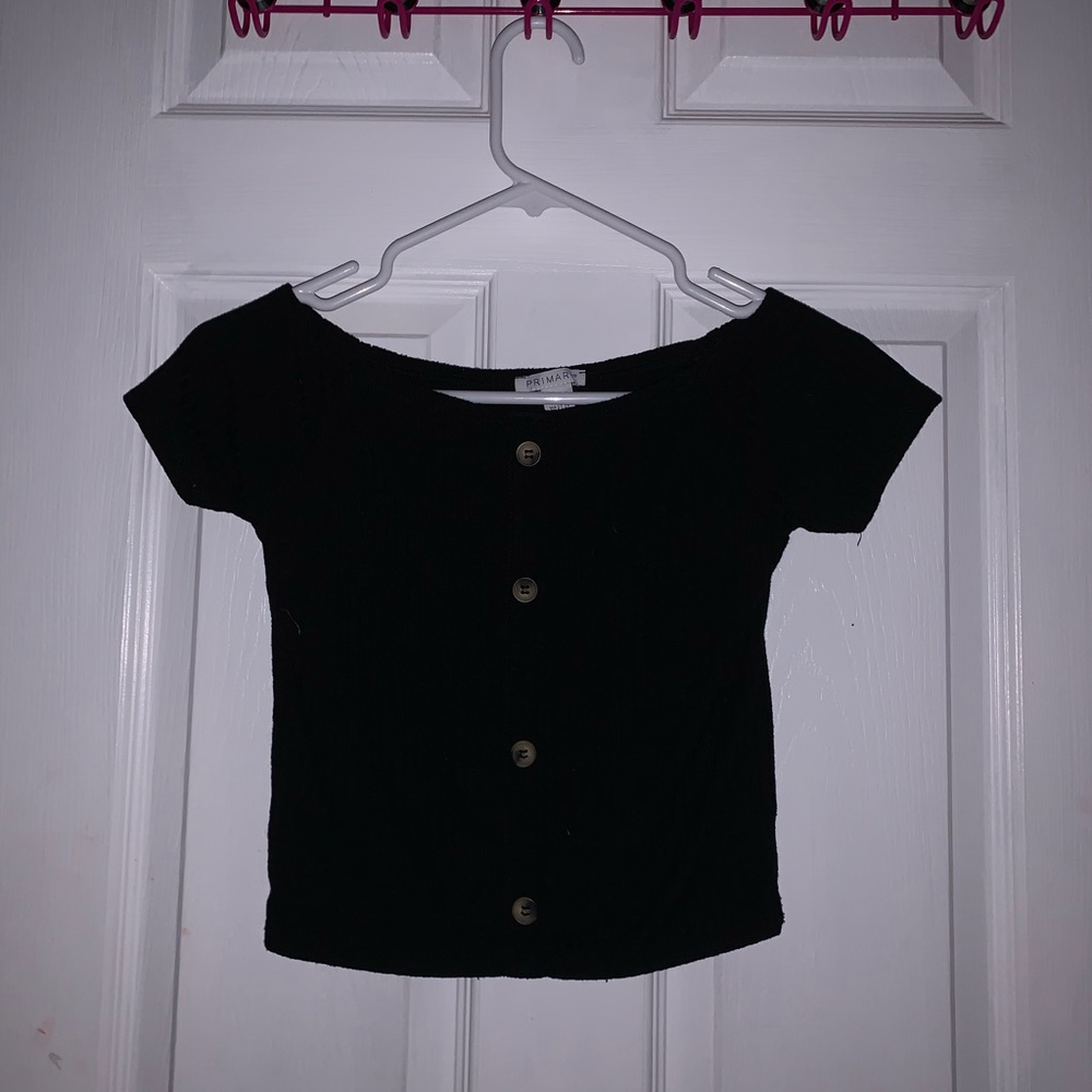 Black Off the Shoulder Top w/ Buttons